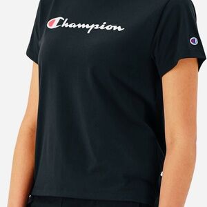 Women’s black Champion logo short sleeve size S